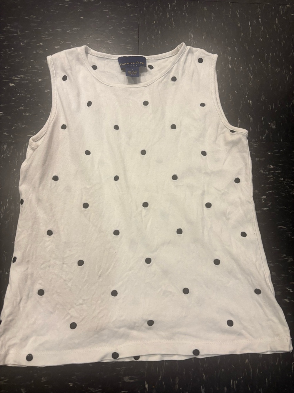 Charter Club White Tank Top with Black Polka Dots